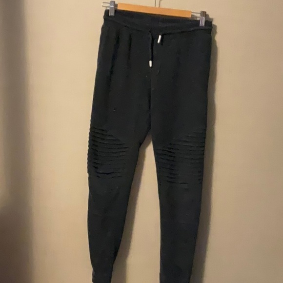 Black Joggers with Ribbed Knees and Cuffed Ankles - Picture 1 of 5